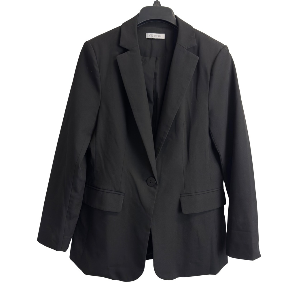 Cicy Bell Womens Black Single Button Notched Lapel Blazer Jacket Size M